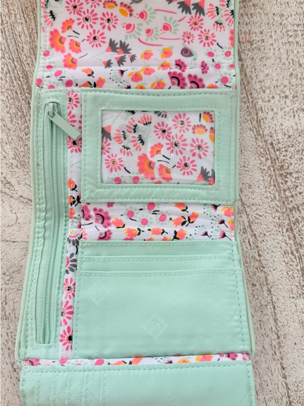 Vera Bradley Quilted Floral Wallet - Mint Green & Hot Pink - Picture 2 of 2